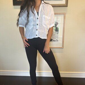 Zara White 100% Linen Button Front Short Sleeve Shirt – Size XS